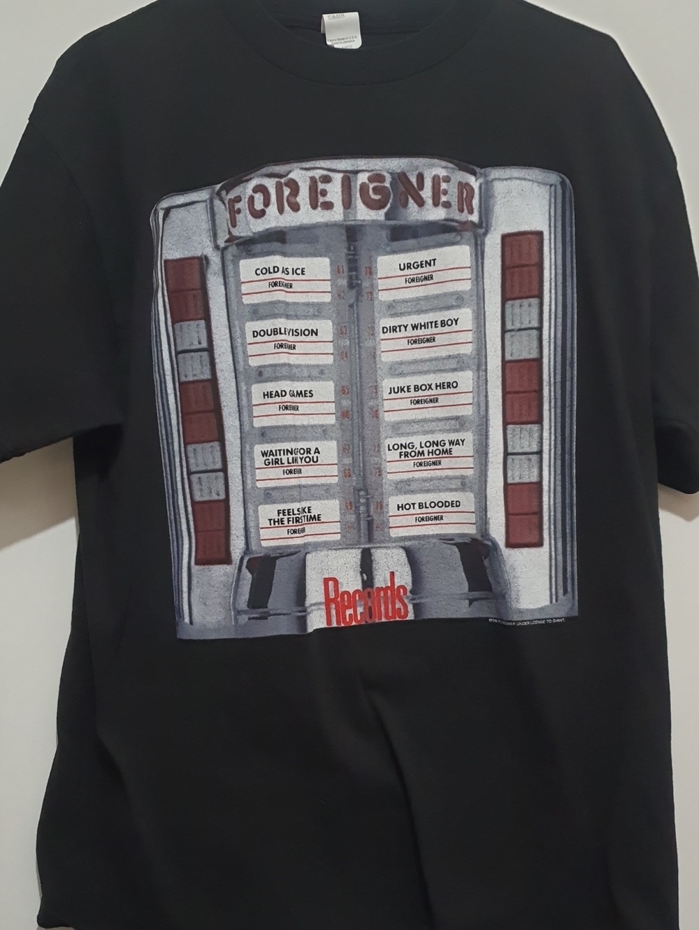 Foreigner Band Tour Graphic Tee - Black Vintage Jukebox Design